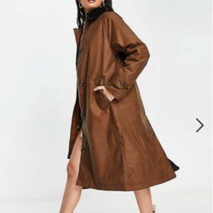 BARBOUR Nancy Waxed Trench Coat MSRP $470 in Tan/Cognac Tartan
